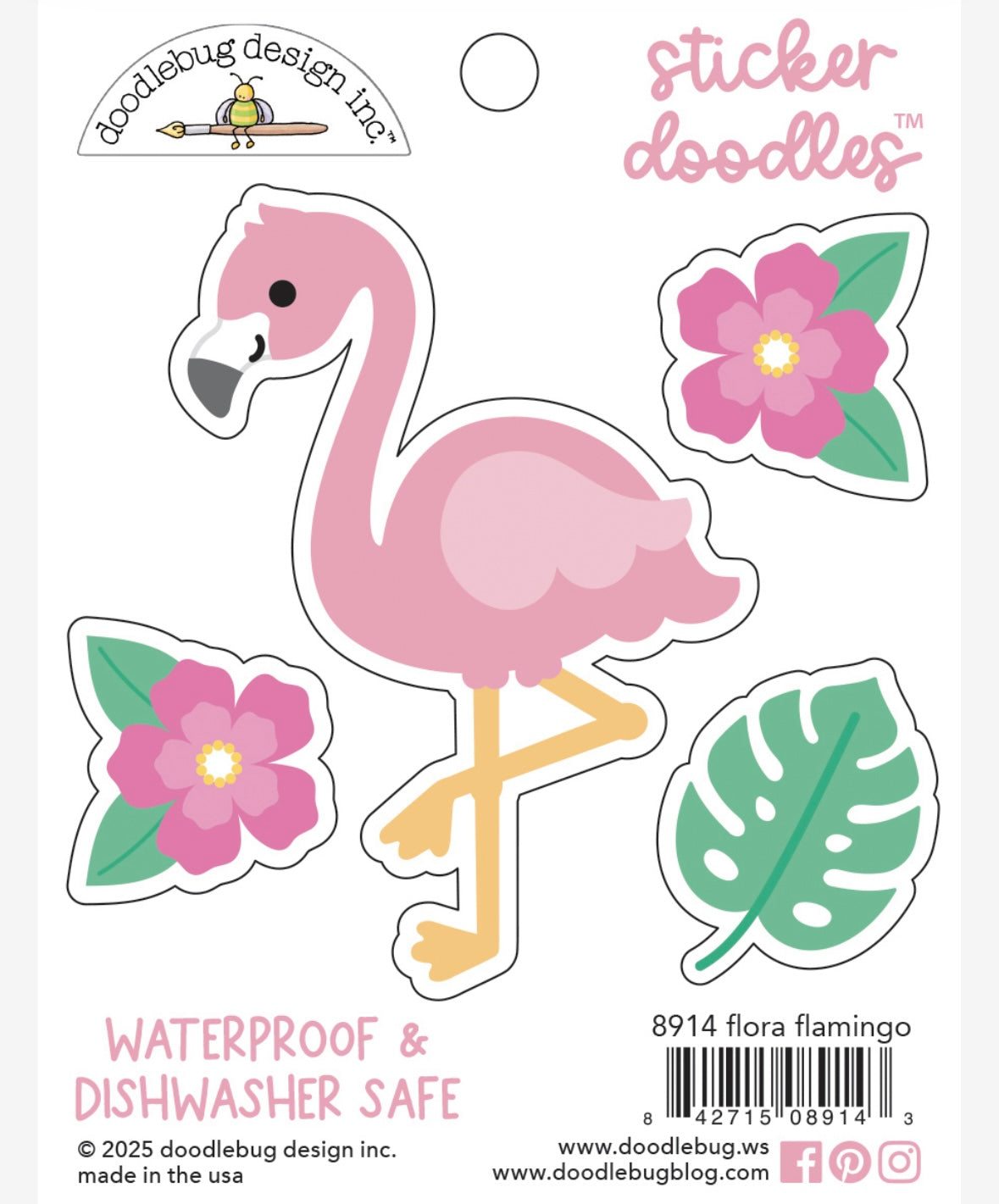 Flora Flamingo Doodlebug water bottle sticker