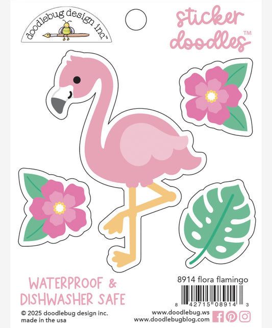 Flora Flamingo Doodlebug water bottle sticker