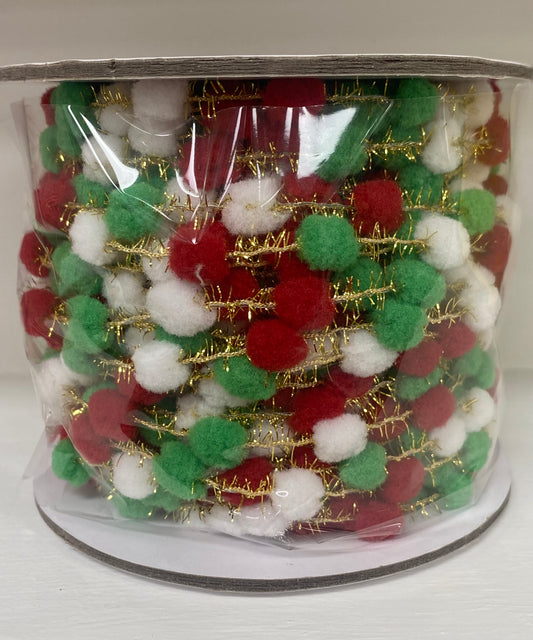 Pom Pom Wired Ribbon Christmas Multi