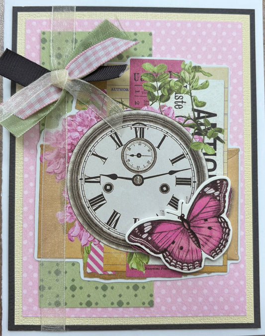 Hot Pink Butterfly and Clock Card Kit