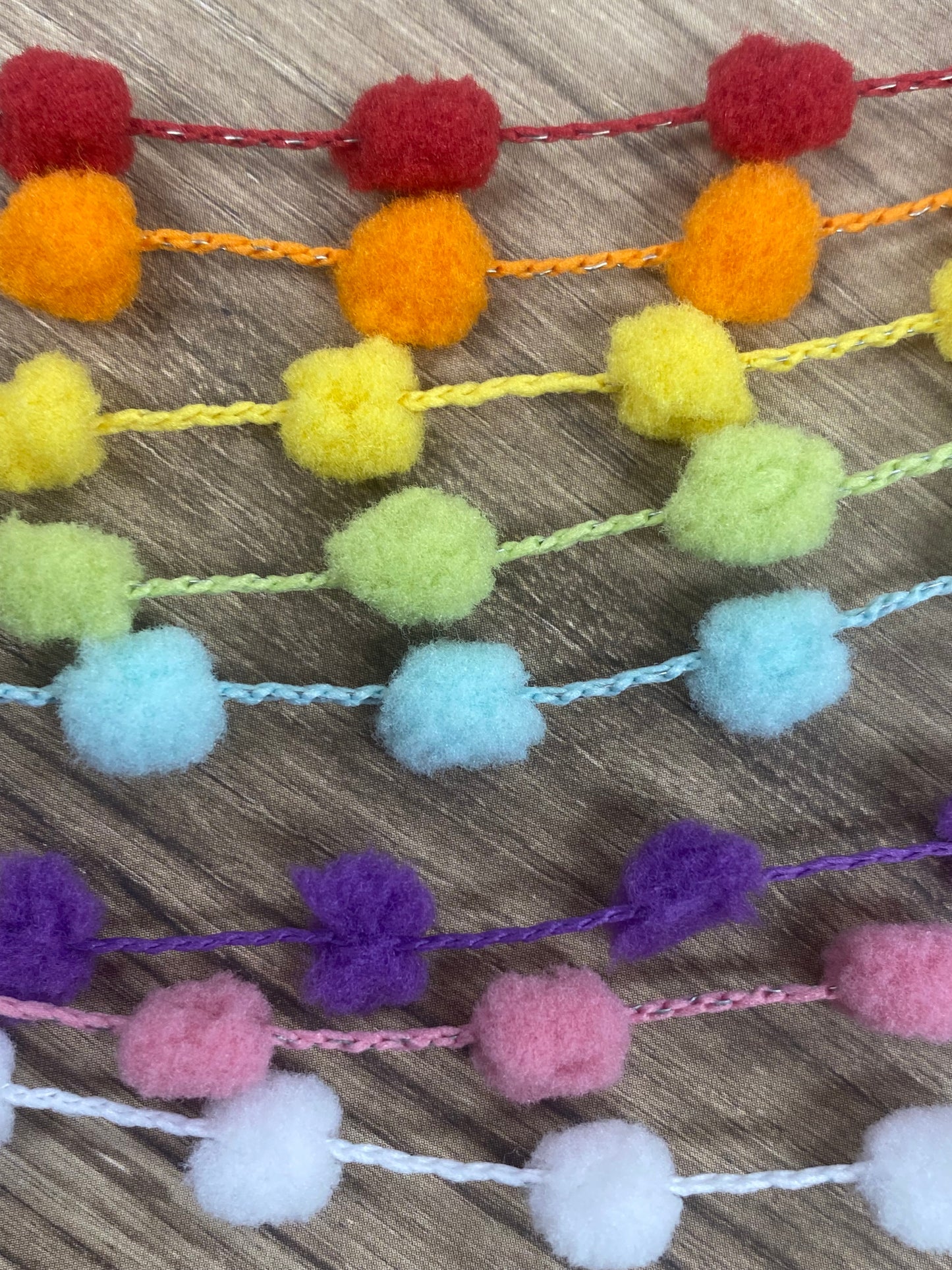 Pom Pom Wired Ribbon 2 Yards of each color