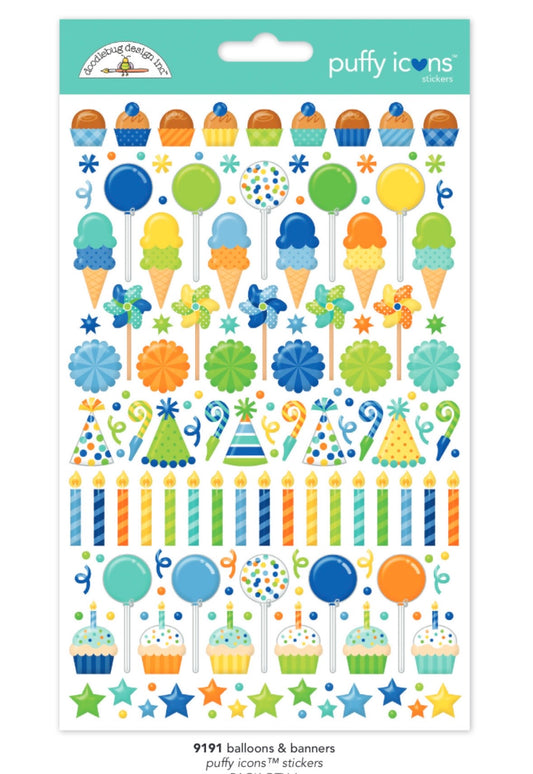 Balloons and Banners Puffy Icon Stickers